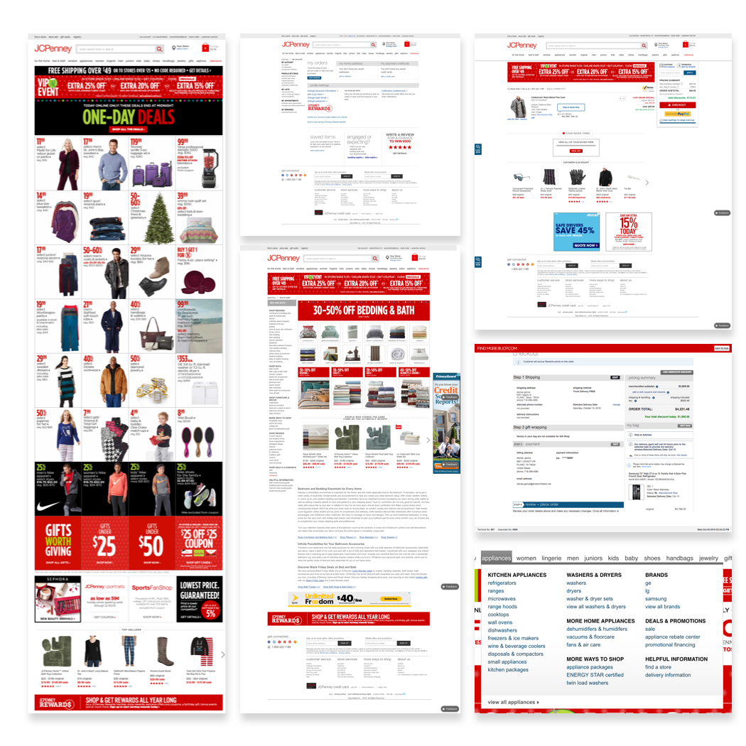 Various screenshots of the JCPenney website