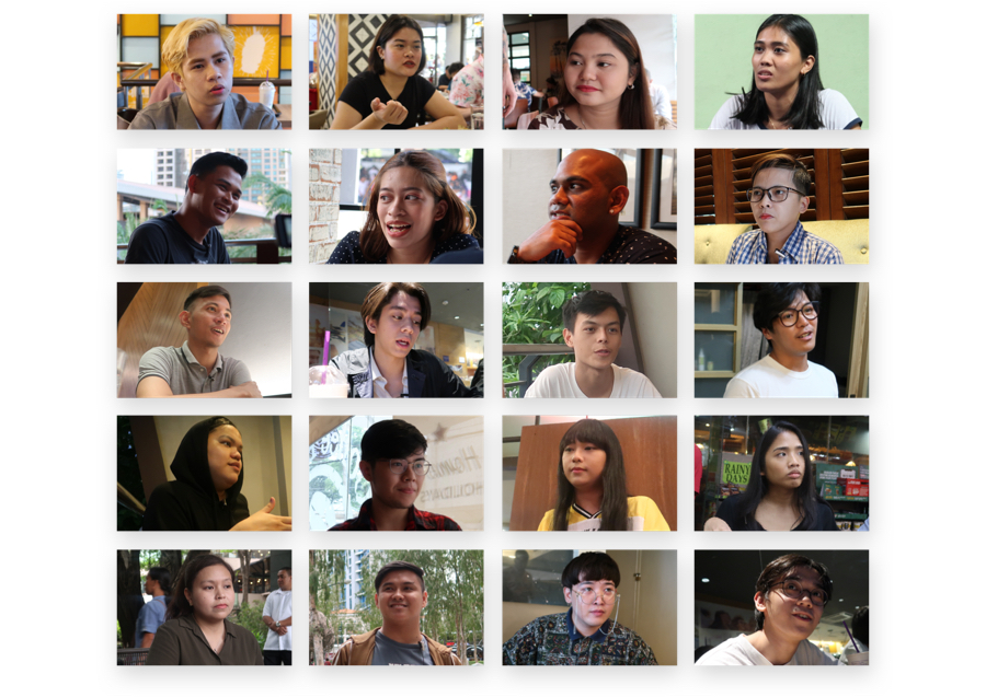 A grid of 20 portraits of filipino college students and young professionals