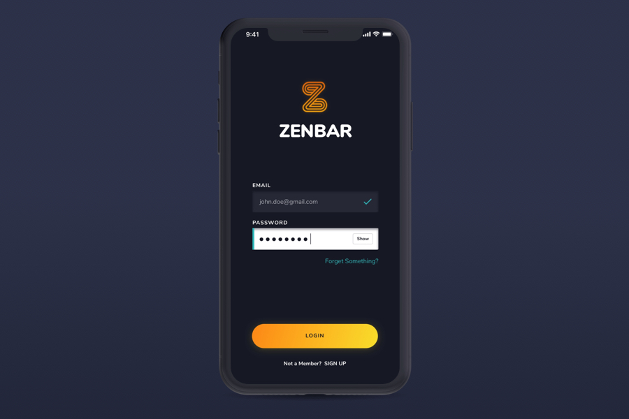 Zenbar login screen